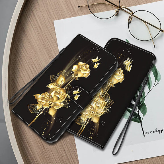 For Google Pixel 9 Crystal Texture Colored Drawing Leather Phone Case(Gold Butterfly Rose)