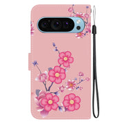 For Google Pixel 9 Crystal Texture Colored Drawing Leather Phone Case(Cherry Blossoms)