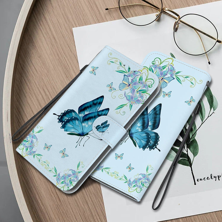 For Google Pixel 9 Crystal Texture Colored Drawing Leather Phone Case(Blue Pansies)