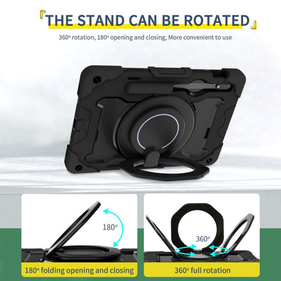 For Samsung Galaxy Tab S9 Armor Portable Rotating Ring Holder Silicone Tablet Case(Black)