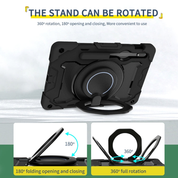 For Samsung Galaxy Tab S9 Armor Portable Rotating Ring Holder Silicone Tablet Case(Black)