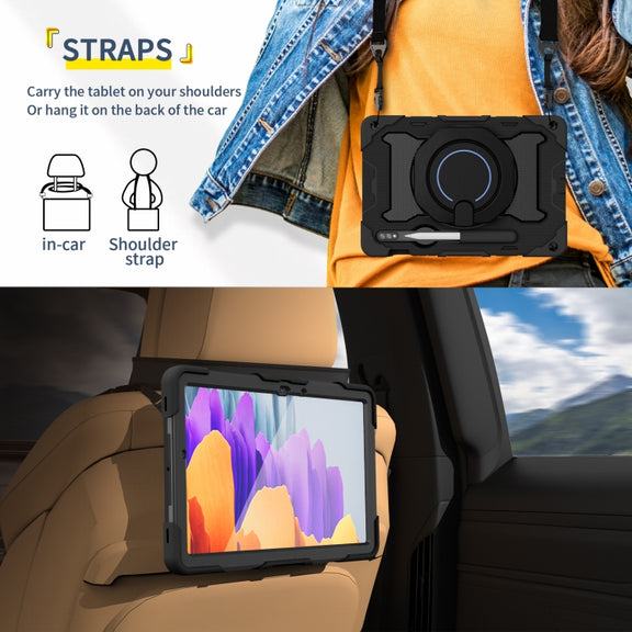 For Samsung Galaxy Tab S9 Armor Portable Rotating Ring Holder Silicone Tablet Case(Black)