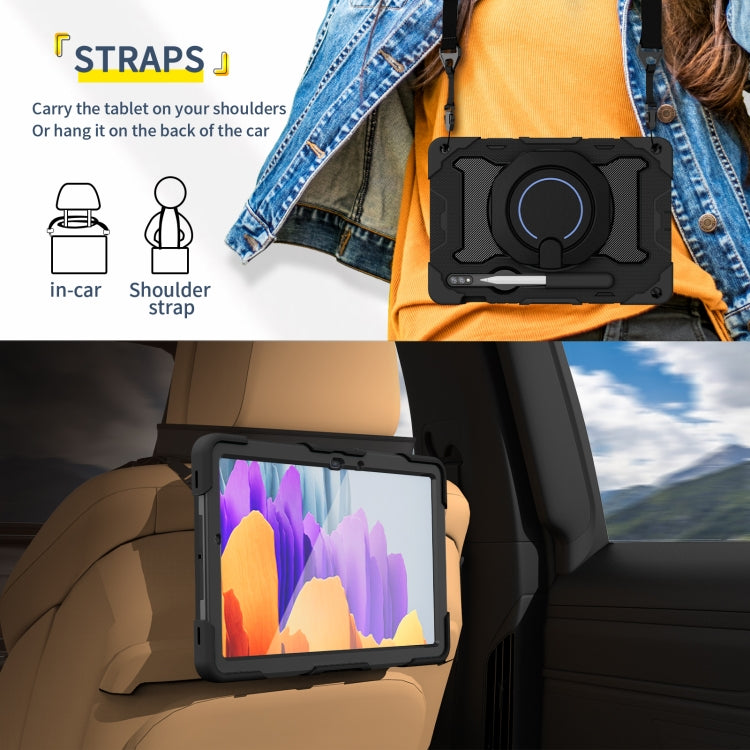 For Samsung Galaxy Tab S9 Armor Portable Rotating Ring Holder Silicone Tablet Case(Black)