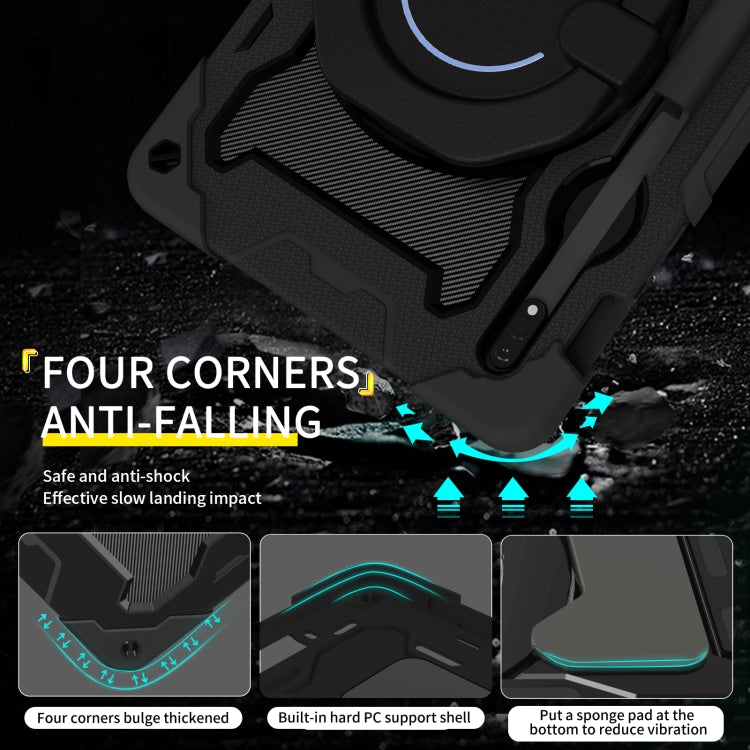 For Samsung Galaxy Tab S9 Armor Portable Rotating Ring Holder Silicone Tablet Case(Black)