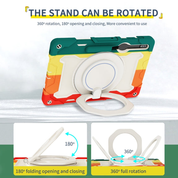 For Samsung Galaxy Tab S9+ Armor Portable Rotating Ring Holder Silicone Tablet Case(Colorful Red)