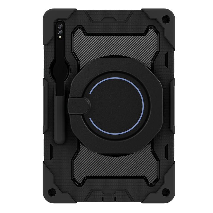 For Samsung Galaxy Tab S9+ Armor Portable Rotating Ring Holder Silicone Tablet Case(Black)