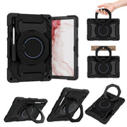 For Samsung Galaxy Tab S9+ Armor Portable Rotating Ring Holder Silicone Tablet Case(Black)