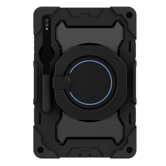 For Samsung Galaxy Tab S9+ Armor Portable Rotating Ring Holder Silicone Tablet Case(Black)