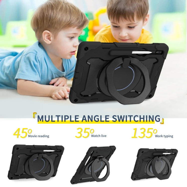 For Samsung Galaxy Tab S9+ Armor Portable Rotating Ring Holder Silicone Tablet Case(Black)