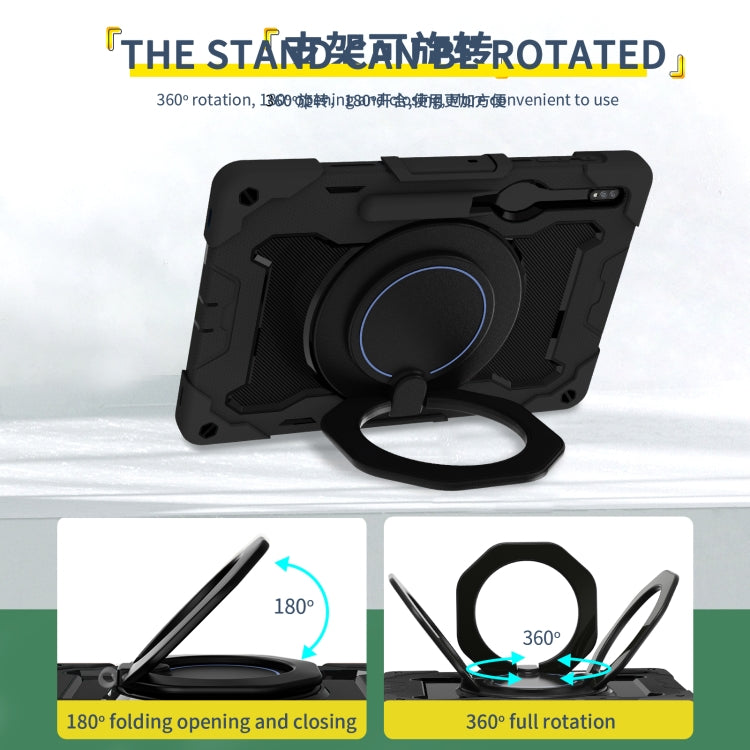 For Samsung Galaxy Tab S9+ Armor Portable Rotating Ring Holder Silicone Tablet Case(Black)