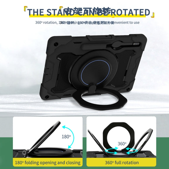 For Samsung Galaxy Tab S9+ Armor Portable Rotating Ring Holder Silicone Tablet Case(Black)