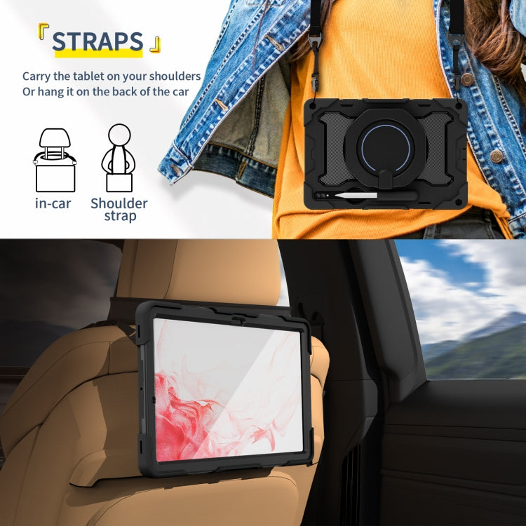 For Samsung Galaxy Tab S9+ Armor Portable Rotating Ring Holder Silicone Tablet Case(Black)