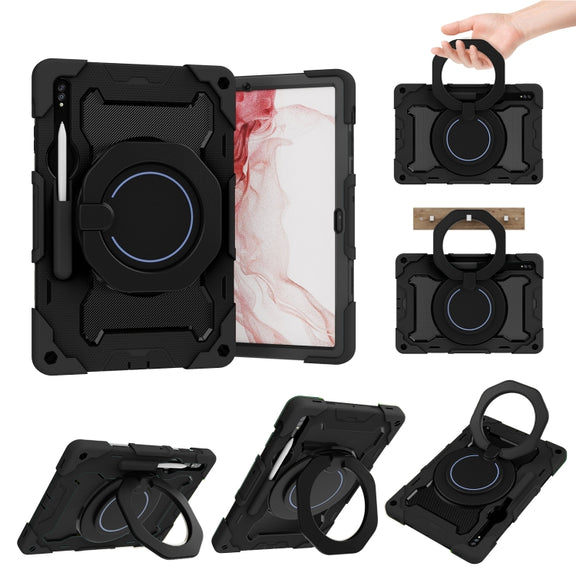 For Samsung Galaxy Tab S9+ Armor Portable Rotating Ring Holder Silicone Tablet Case(Black)