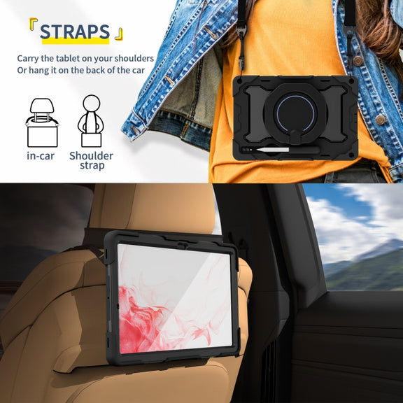 For Samsung Galaxy Tab S9+ Armor Portable Rotating Ring Holder Silicone Tablet Case(Black)