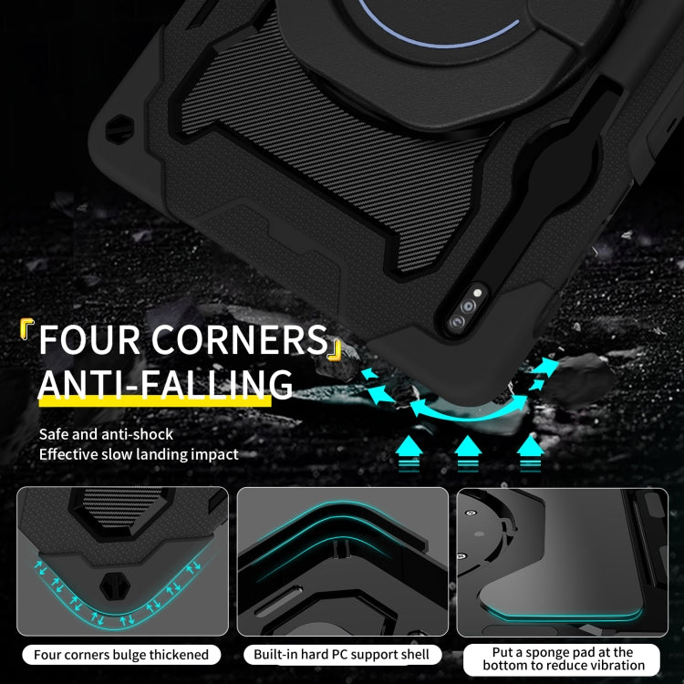 For Samsung Galaxy Tab S9+ Armor Portable Rotating Ring Holder Silicone Tablet Case(Black)