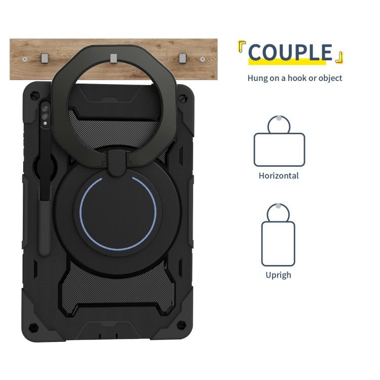 For Samsung Galaxy Tab S9 Ultra Armor Portable Rotating Ring Holder Silicone Tablet Case(Black)