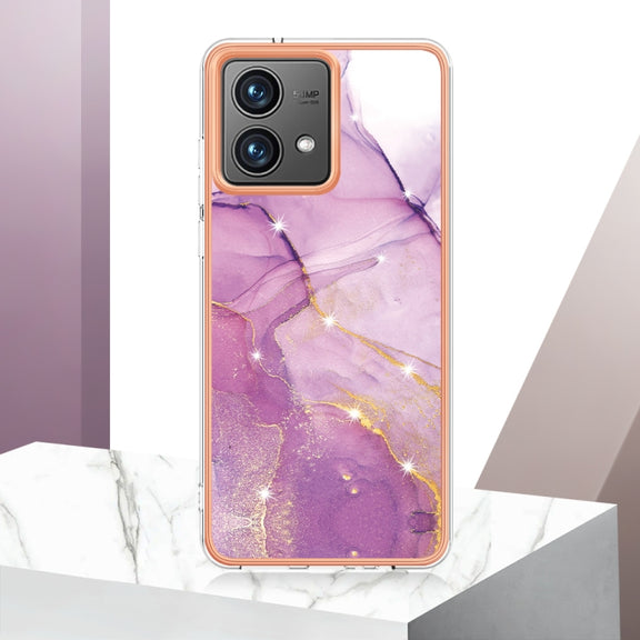 For Motorola Moto G84 Electroplating Marble Dual-side IMD Phone Case(Purple 001)