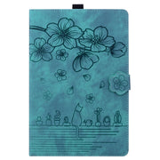 For iPad Pro 11 2024 Cartoon Sakura Cat Embossed Smart Leather Tablet Case(Green)