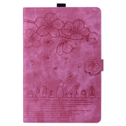For iPad Pro 11 2024 Cartoon Sakura Cat Embossed Smart Leather Tablet Case(Rose Red)