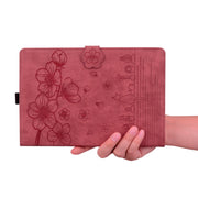 For iPad Pro 11 2024 Cartoon Sakura Cat Embossed Smart Leather Tablet Case(Red)