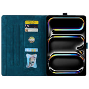 For iPad Pro 11 2024 Cartoon Sakura Cat Embossed Smart Leather Tablet Case(Blue)