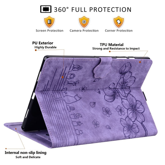 For Samsung Galaxy Tab S9+ /S8+ /S7+ Cartoon Sakura Cat Embossed Smart Leather Tablet Case(Purple)