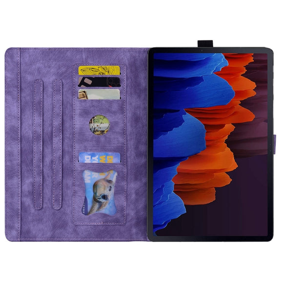 For Samsung Galaxy Tab S11 / S10 / S9 Cartoon Sakura Cat Embossed Smart Leather Tablet Case(Purple)