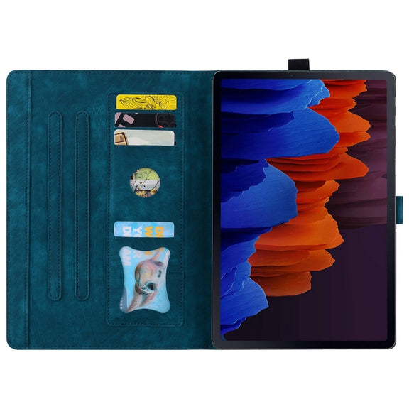 For Samsung Galaxy Tab S9 /S8 /S7 Cartoon Sakura Cat Embossed Smart Leather Tablet Case(Blue)