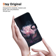 For iPhone 16e Crystal Texture Colored Drawing Leather Phone Case(Purple Peony)