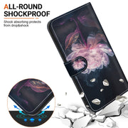 For iPhone 16e Crystal Texture Colored Drawing Leather Phone Case(Purple Peony)
