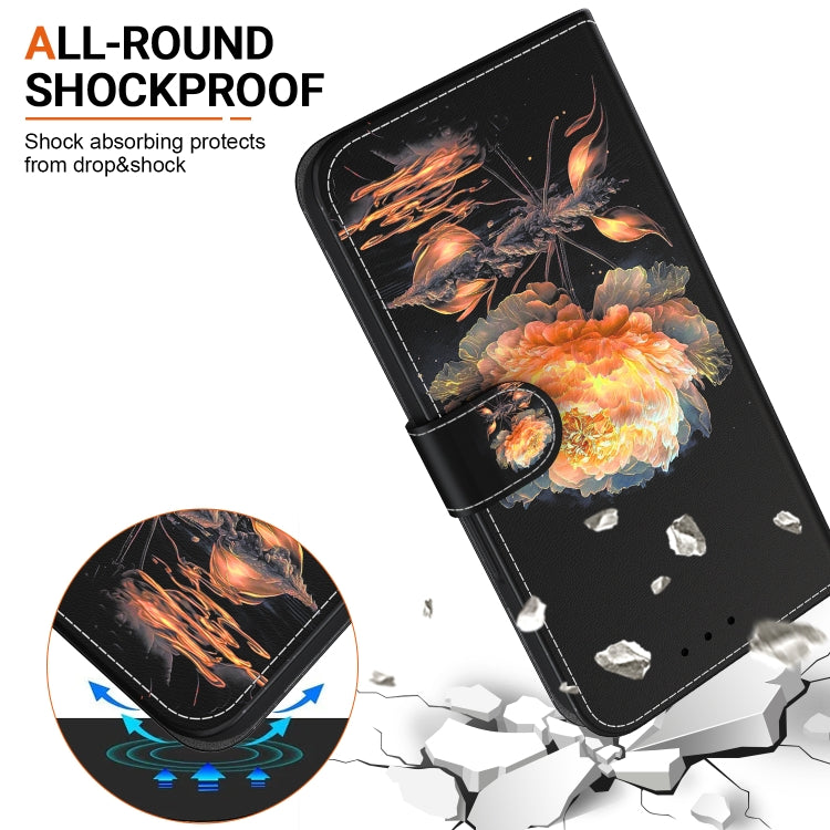 For iPhone 16e Crystal Texture Colored Drawing Leather Phone Case(Gold Peony)