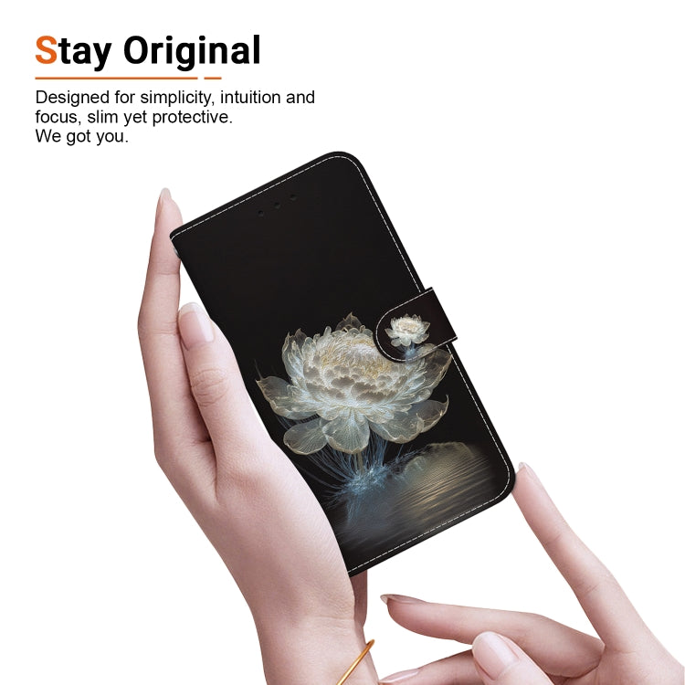 For iPhone 16e Crystal Texture Colored Drawing Leather Phone Case(Crystal Peony)