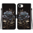 For iPhone 16e Crystal Texture Colored Drawing Leather Phone Case(Black Rose) - iPhone 16e Cases by PMC TechLife | Online Shopping South Africa | PMC TechLife | Buy Now Pay Later Mobicred