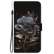 For iPhone 16e Crystal Texture Colored Drawing Leather Phone Case(Black Rose)