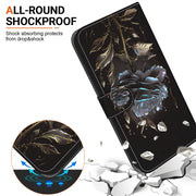 For iPhone 16e Crystal Texture Colored Drawing Leather Phone Case(Black Rose)