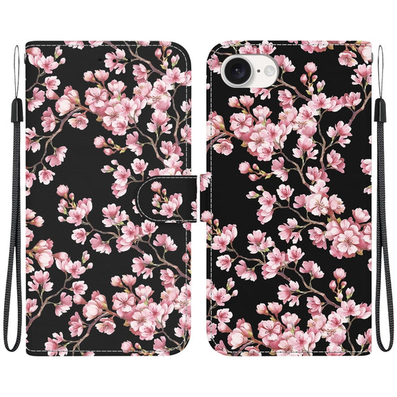 For iPhone 16e Crystal Texture Colored Drawing Leather Phone Case(Plum Bossom)
