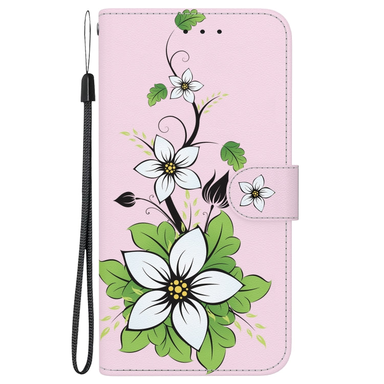 For iPhone 16e Crystal Texture Colored Drawing Leather Phone Case(Lily)