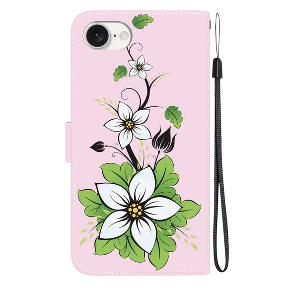 For iPhone 16e Crystal Texture Colored Drawing Leather Phone Case(Lily)