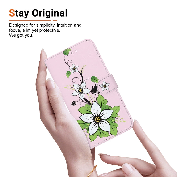 For iPhone 16e Crystal Texture Colored Drawing Leather Phone Case(Lily)