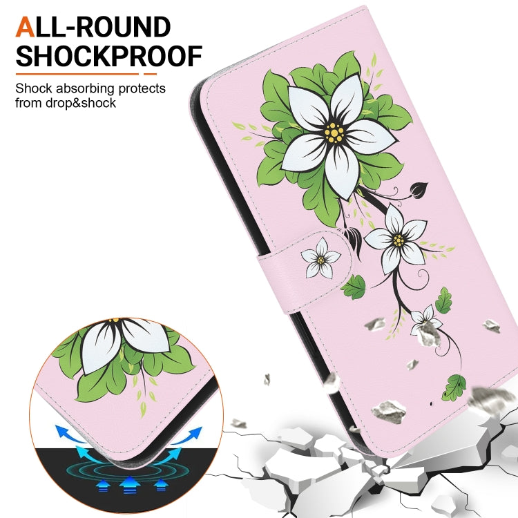 For iPhone 16e Crystal Texture Colored Drawing Leather Phone Case(Lily)