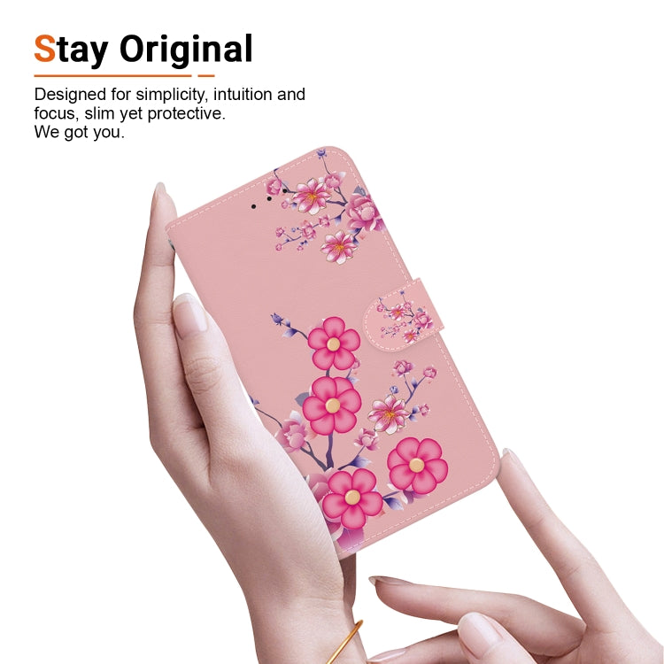 For iPhone 16e Crystal Texture Colored Drawing Leather Phone Case(Cherry Blossoms)