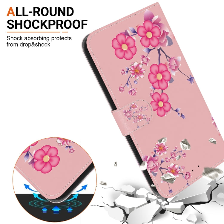 For iPhone 16e Crystal Texture Colored Drawing Leather Phone Case(Cherry Blossoms)