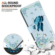 For iPhone 16e Crystal Texture Colored Drawing Leather Phone Case(Blue Pansies)