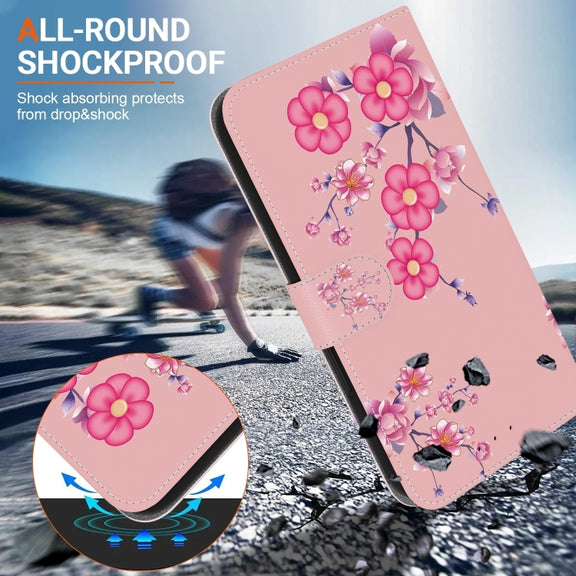 For iPhone 16 Plus Crystal Texture Colored Drawing Leather Phone Case(Cherry Blossoms)