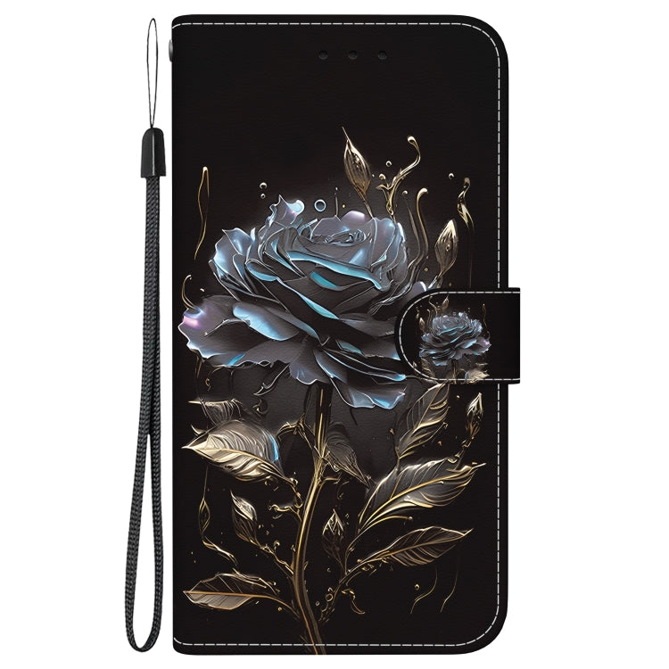 For iPhone 16 Pro Crystal Texture Colored Drawing Leather Phone Case(Black Rose)