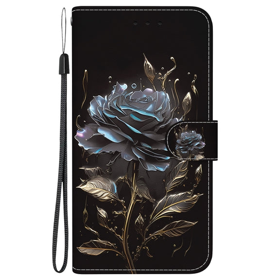 For iPhone 16 Pro Crystal Texture Colored Drawing Leather Phone Case(Black Rose)
