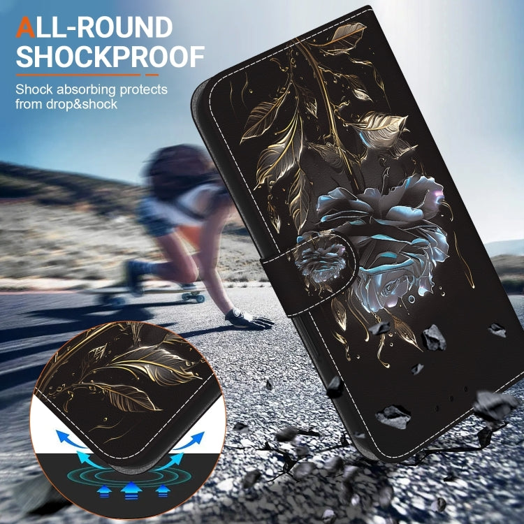 For iPhone 16 Pro Crystal Texture Colored Drawing Leather Phone Case(Black Rose)