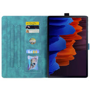 For Samsung Galaxy Tab S9 Ultra /S8 Ultra Cartoon Sakura Cat Embossed Leather Tablet Case(Green)