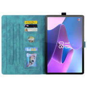 For Lenovo Tab P12 12.7 Cartoon Sakura Cat Embossed Leather Tablet Case(Green)