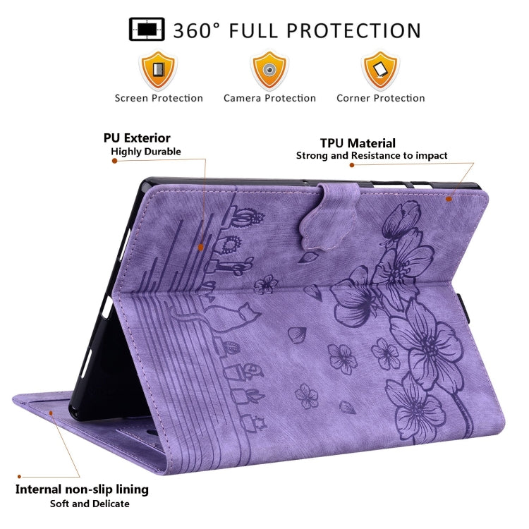 For Lenovo Tab P12 12.7 Cartoon Sakura Cat Embossed Leather Tablet Case(Purple)